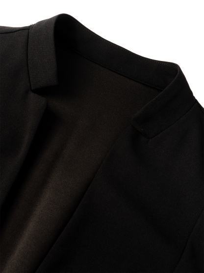 Woman's Black Stand-Collar Waist-Fitted Blazer | Cuff Sheer Mesh Panel Office Suit Jacket-Aegean-sea