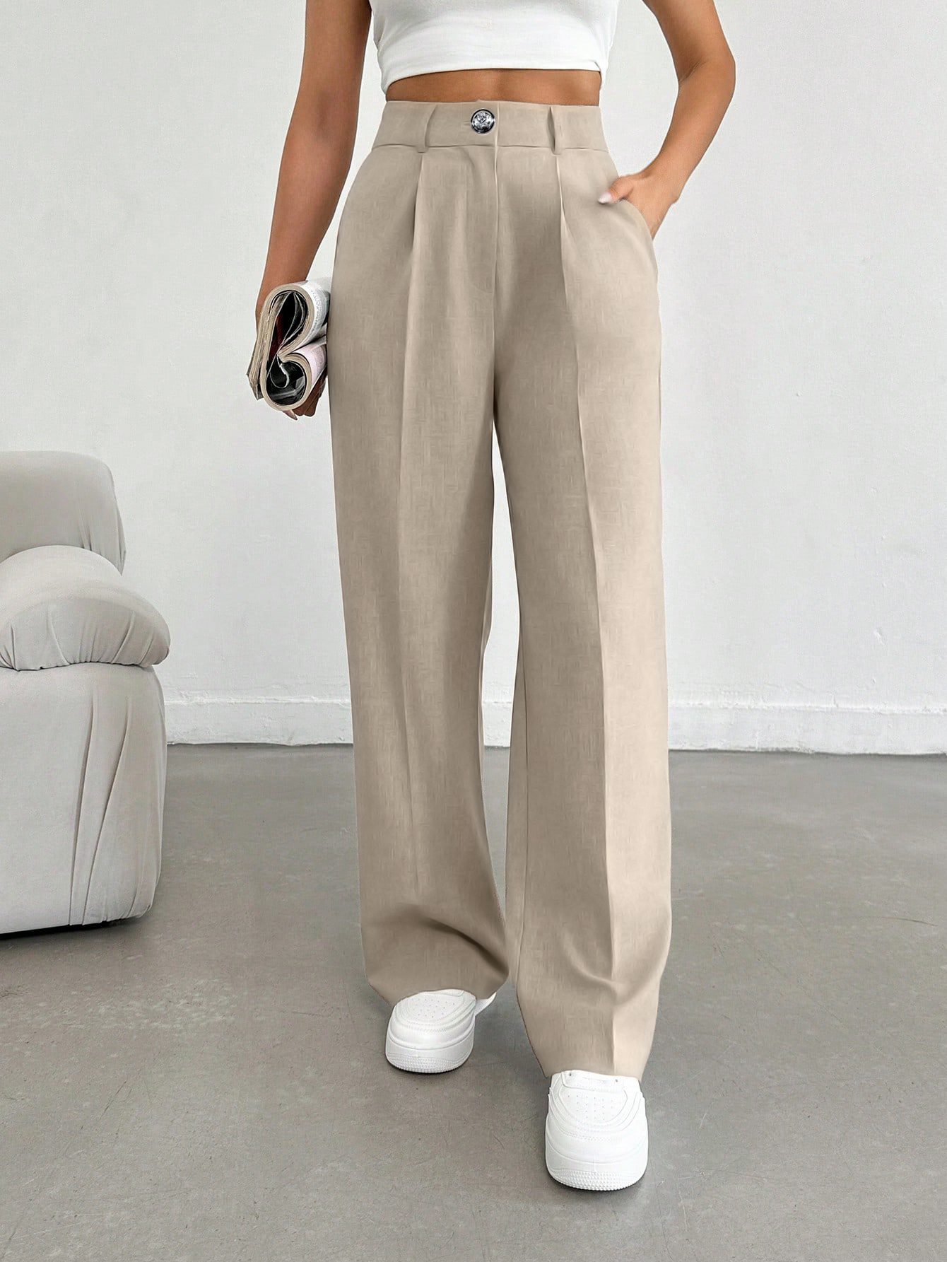 Women's Solid Color Loose Wide-leg Trousers