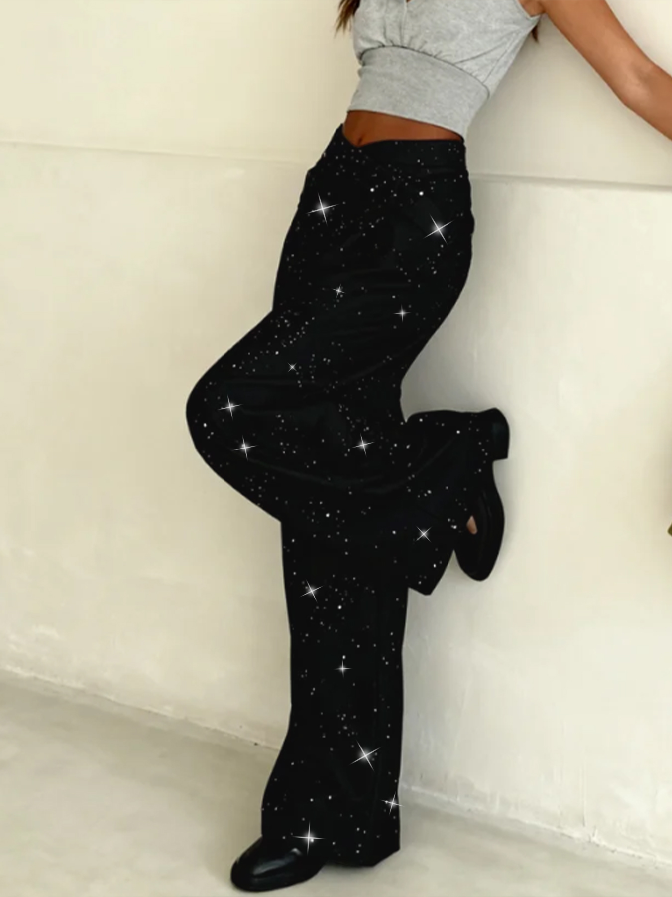 2026 Spring New Sequin Embellished Wide Leg Trousers