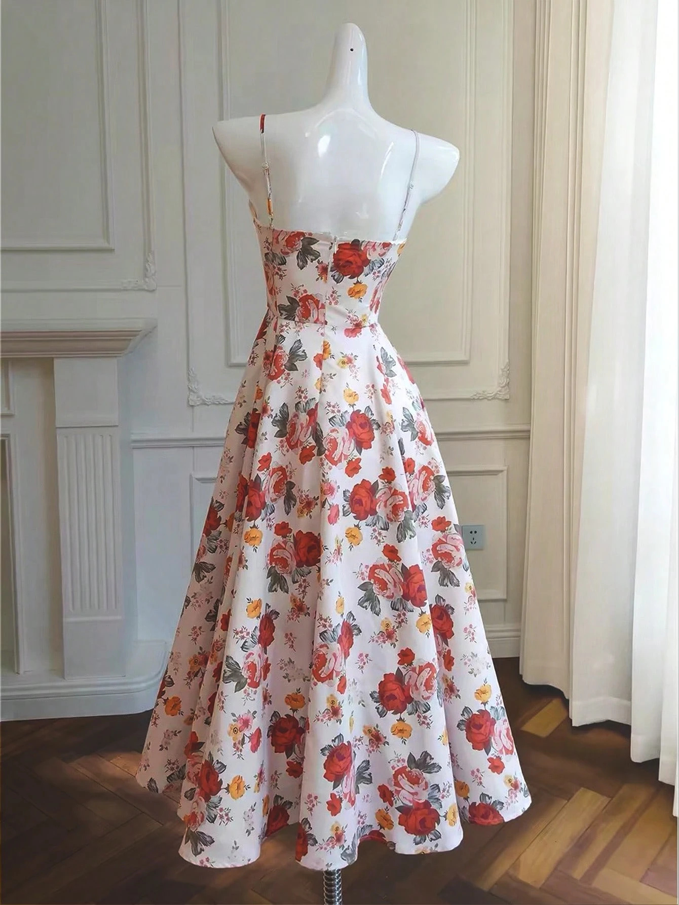 Women's Spaghetti Strap Floral Print Maxi Dress - Sweetheart Neck A-Line Summer Dress