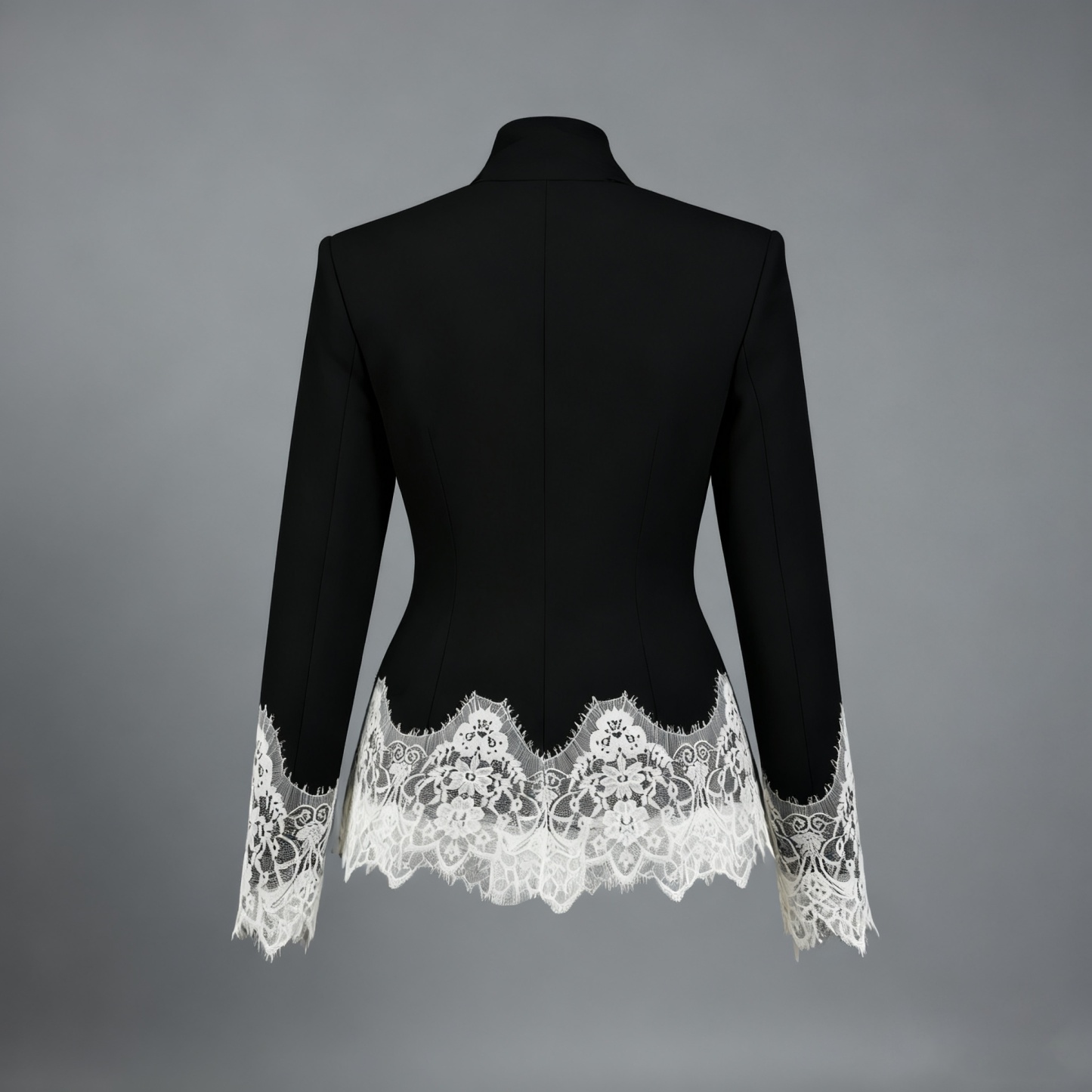 2026 Spring/Summer New Arrival: Elegant Commuter-Style Long-Sleeved Slim-Fit Stand Collar Lace-Trimmed Color-Blocked Blazer