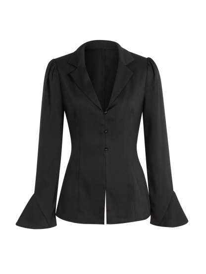 Black Deep V-neck suit jacket, puffed sleeve flared sleeve waist short cardigan-Aegean-sea