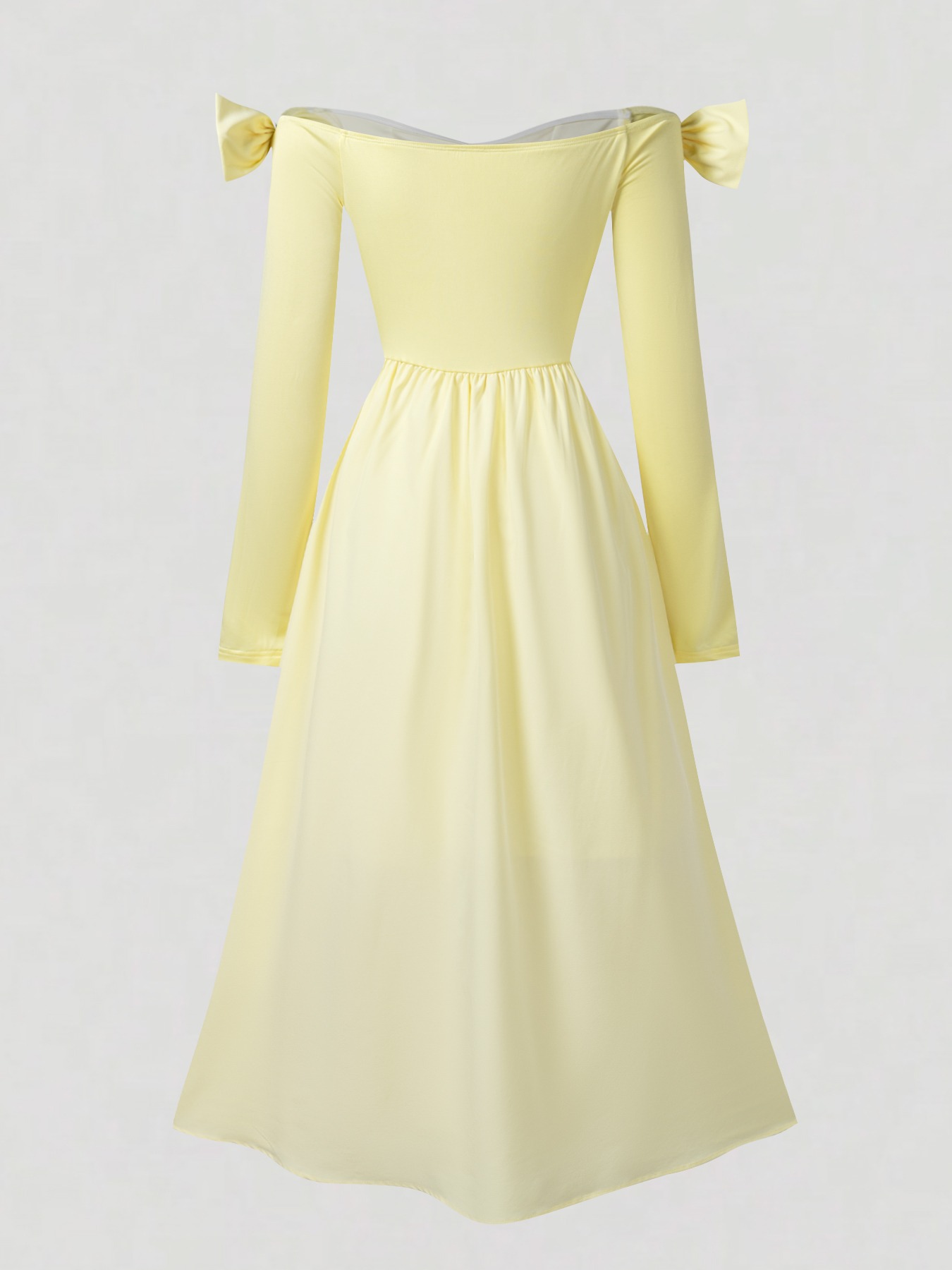 Yellow single-shoulder butterfly-tied dress Long-sleeved, waist-length, wide-waisted dress