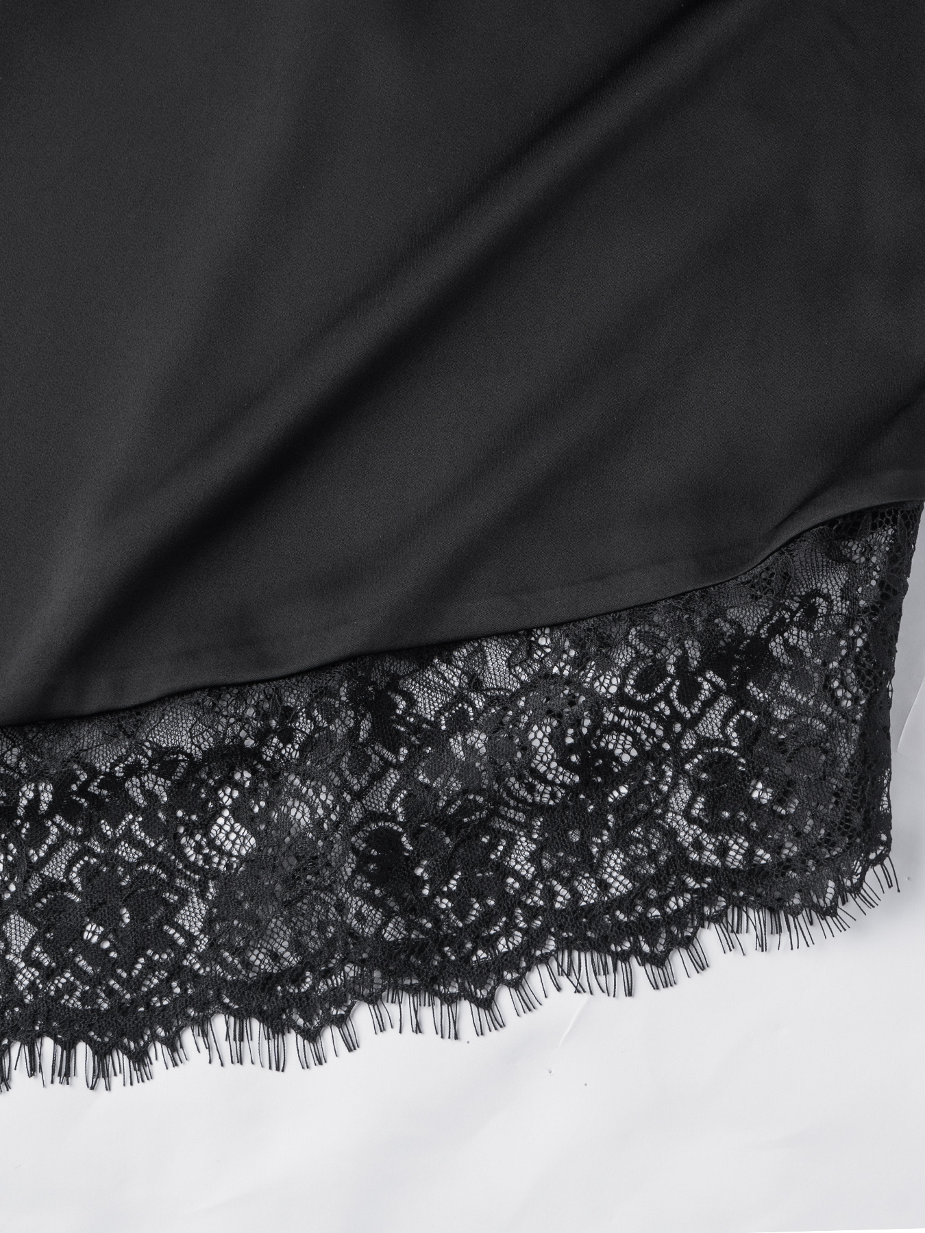 Black satin slingback vest, asymmetric lace stitching sleeveless top with asymmetric hem