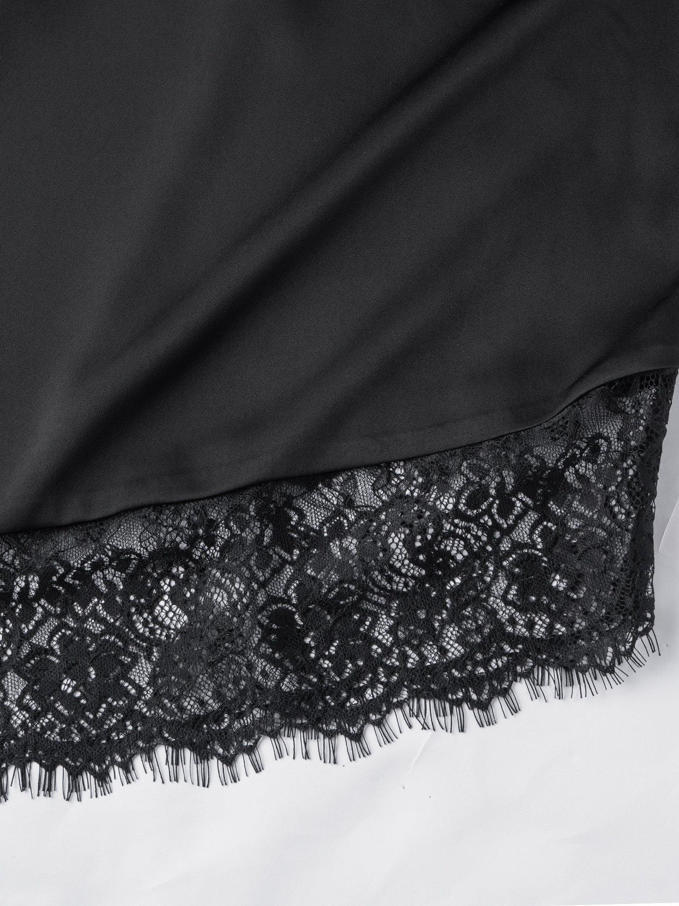 Black satin slingback vest, asymmetric lace stitching sleeveless top with asymmetric hem