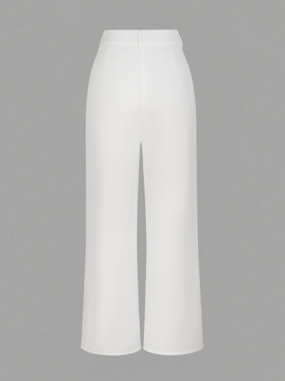 Pantalones blancos con piernas anchas y cintura alta, estilo elegante de mujer-Aegean-sea