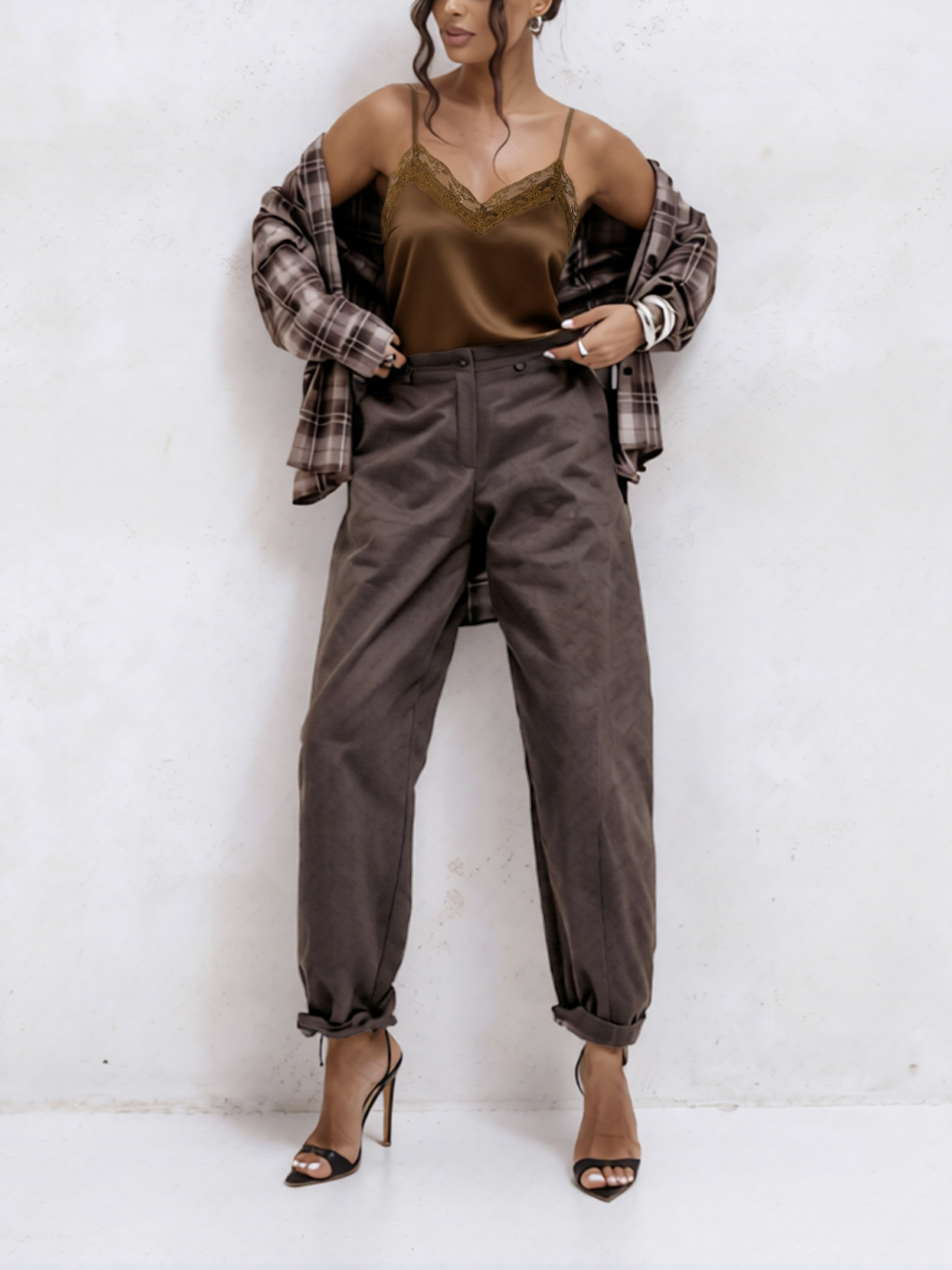 2026 Spring/Summer New Style Elegant Satin Lace Splicing Asymmetric Camisole Top