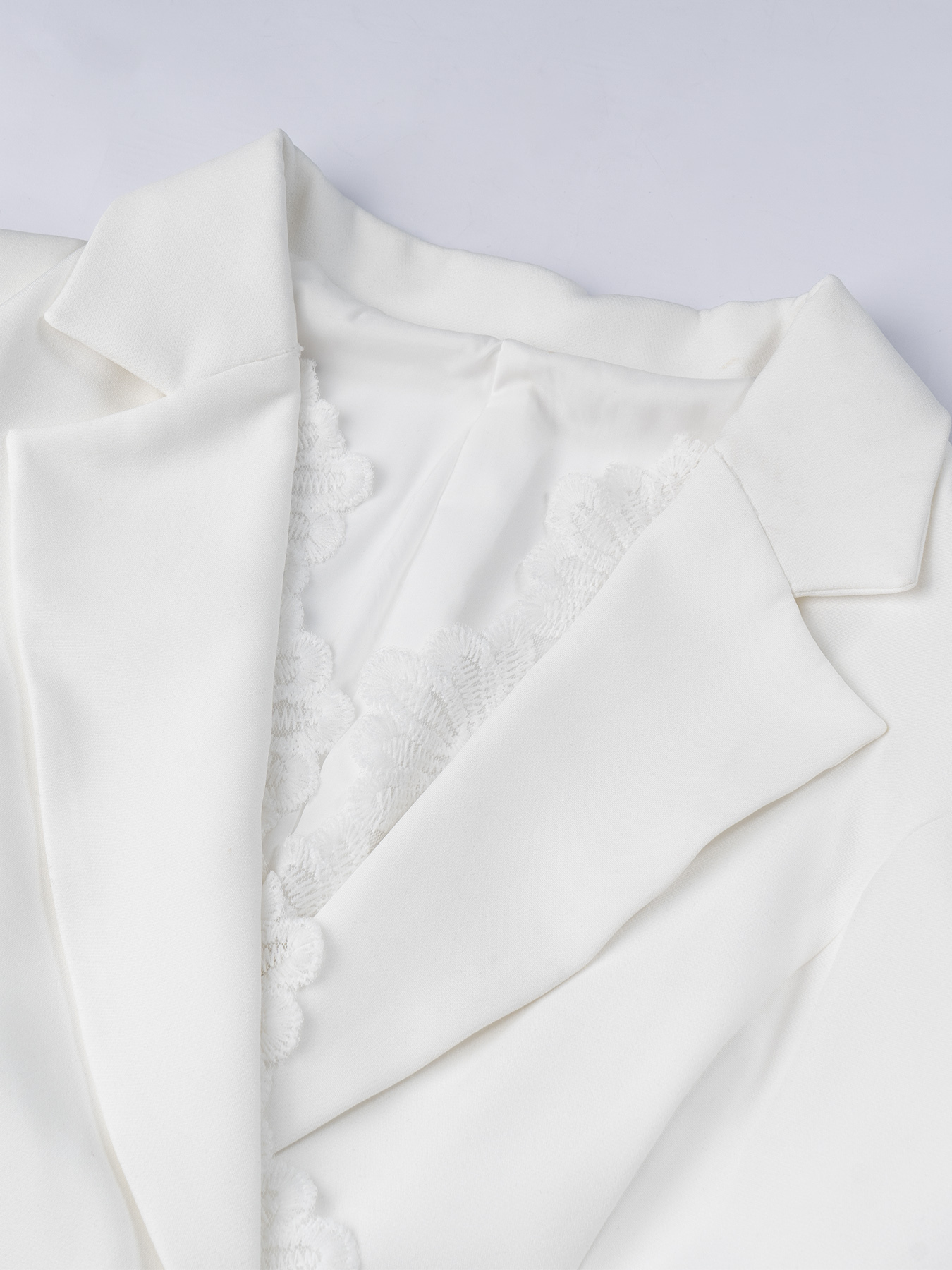 Woman's White Bell Sleeve Lace-Trimmed Blazer Dress