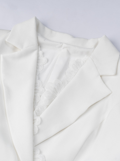 Woman's White Bell Sleeve Lace-Trimmed Blazer Dress