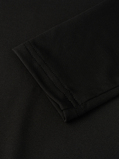 Women's Black Turtleneck Top with Leopard Print Panel and Button Detail-Aegean-sea