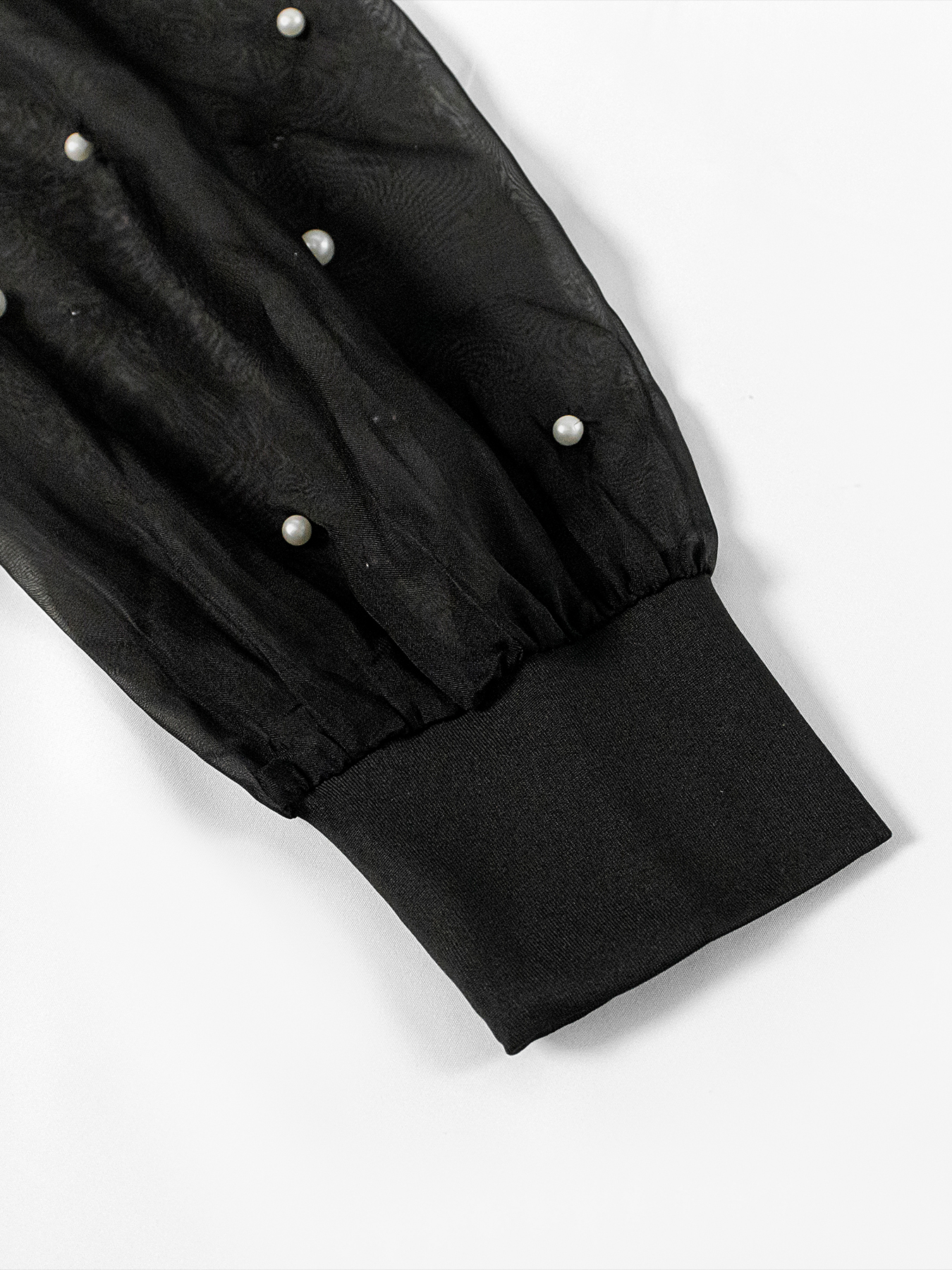 Vestido midi cruzado con mangas de malla adornadas con perlas negras para mujer-Aegean-sea