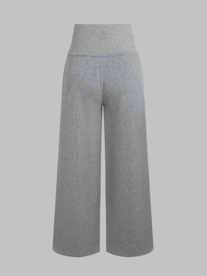 Light gray high waist drawstring broad leg wei pants woman, loose sagging feeling lazy wind pants