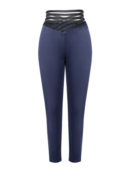 Women's High-Waisted Cropped Trousers with Mesh Detail-Aegean-sea