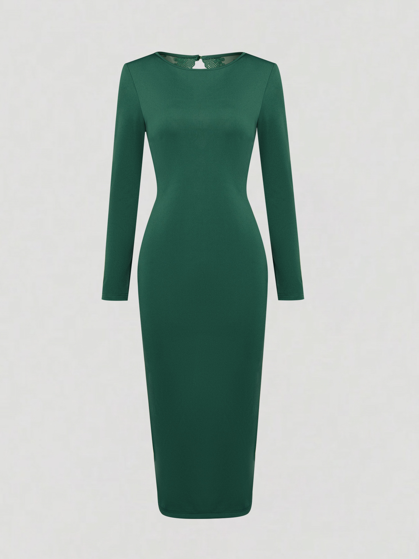 Dark green backless lace dress Long-sleeved tailored waist-to-hip mid-length skirt Sexy dress with dinner party vibe