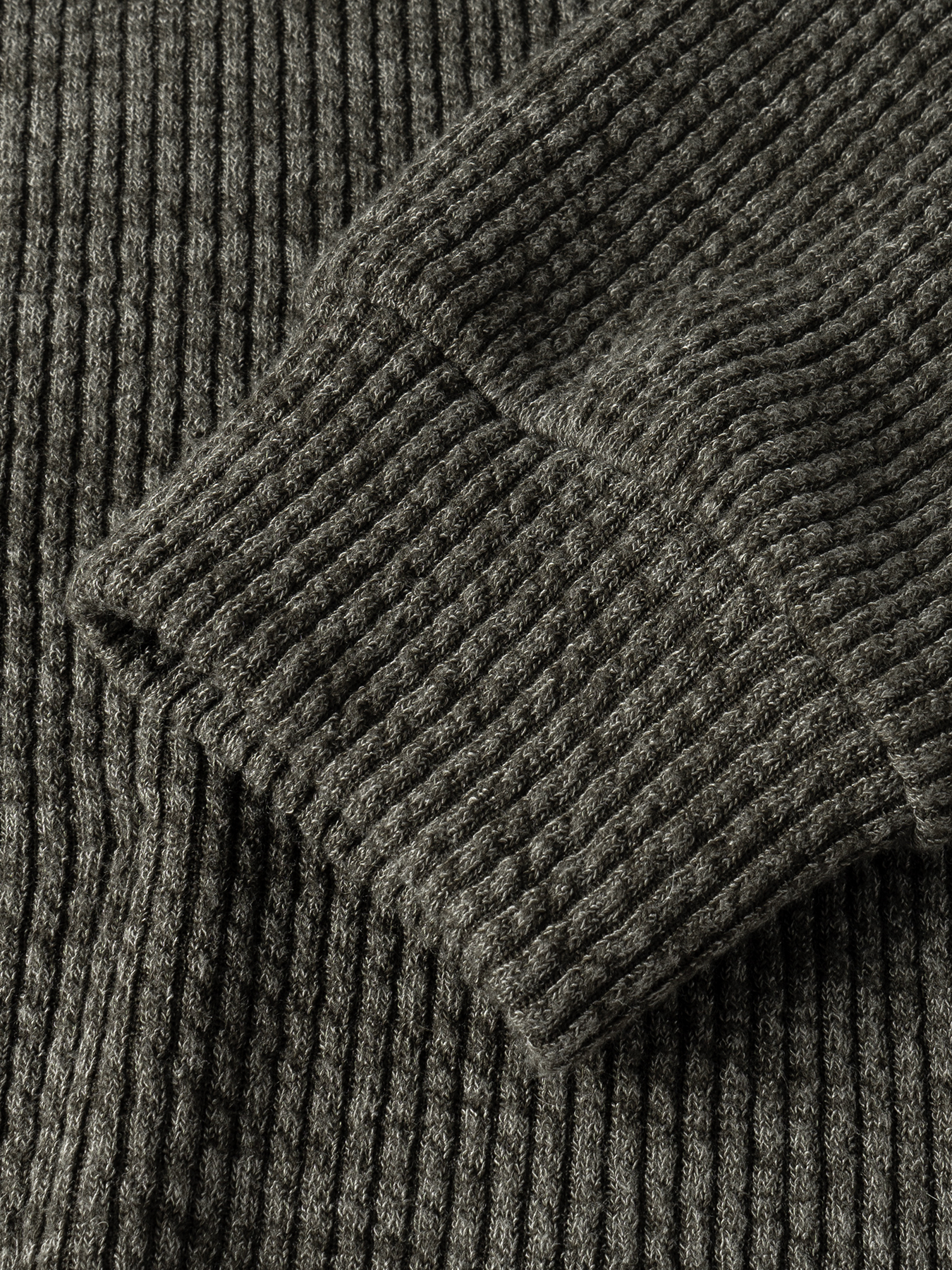 Gray Ribbed Half-Zip Polo Neck Knit Sweater-Aegean-sea