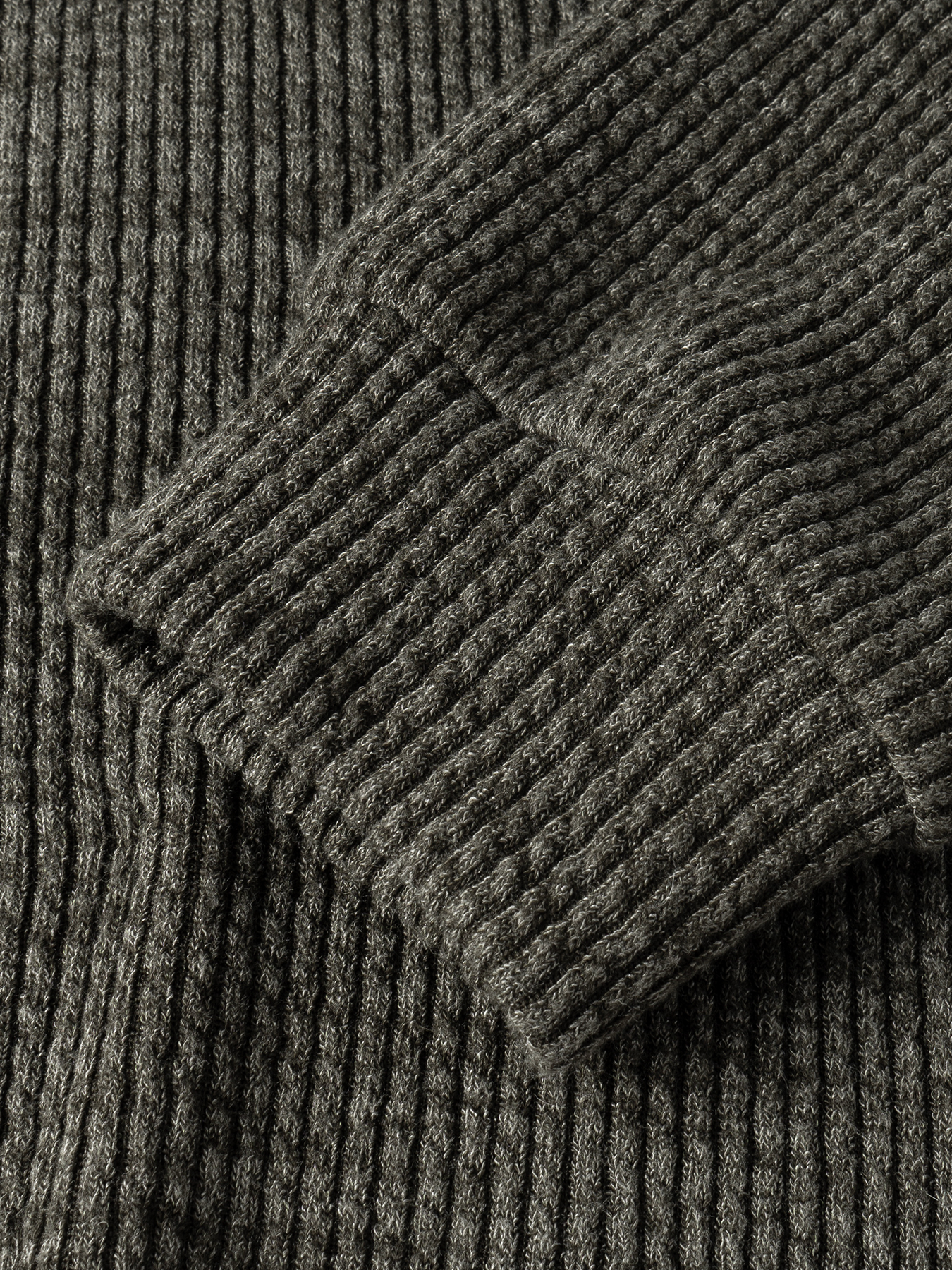 Gray Ribbed Half-Zip Polo Neck Knit Sweater-Aegean-sea