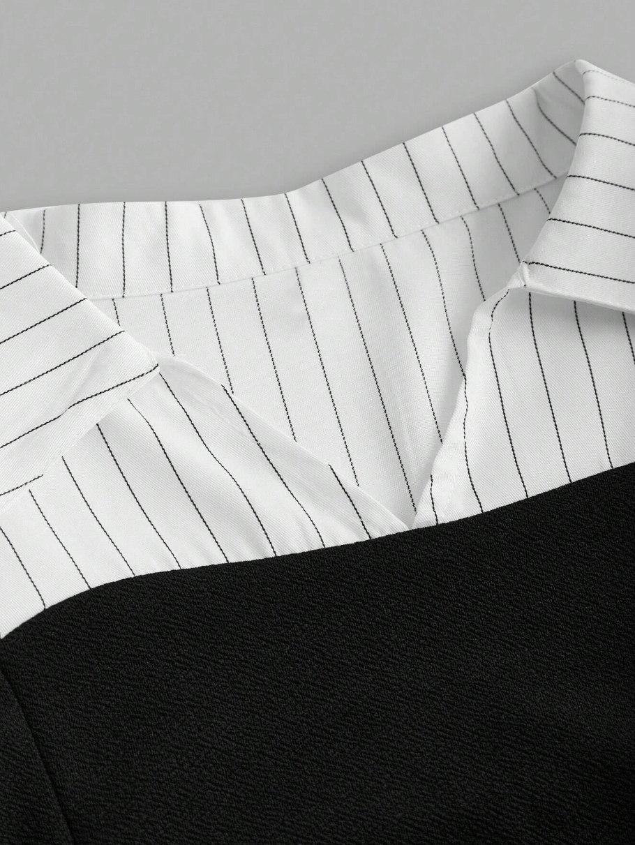 Woman's White Striped Sleeve Bustier Top & Black High-Waisted Flared Pants Two-Piece Set-Aegean-sea