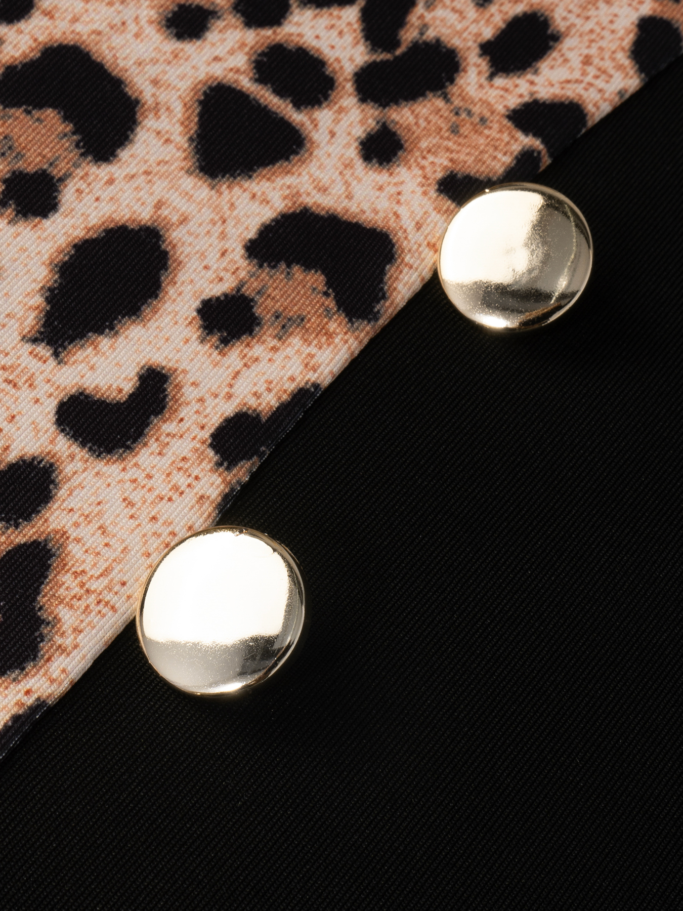 Women's Black Turtleneck Top with Leopard Print Panel and Button Detail-Aegean-sea