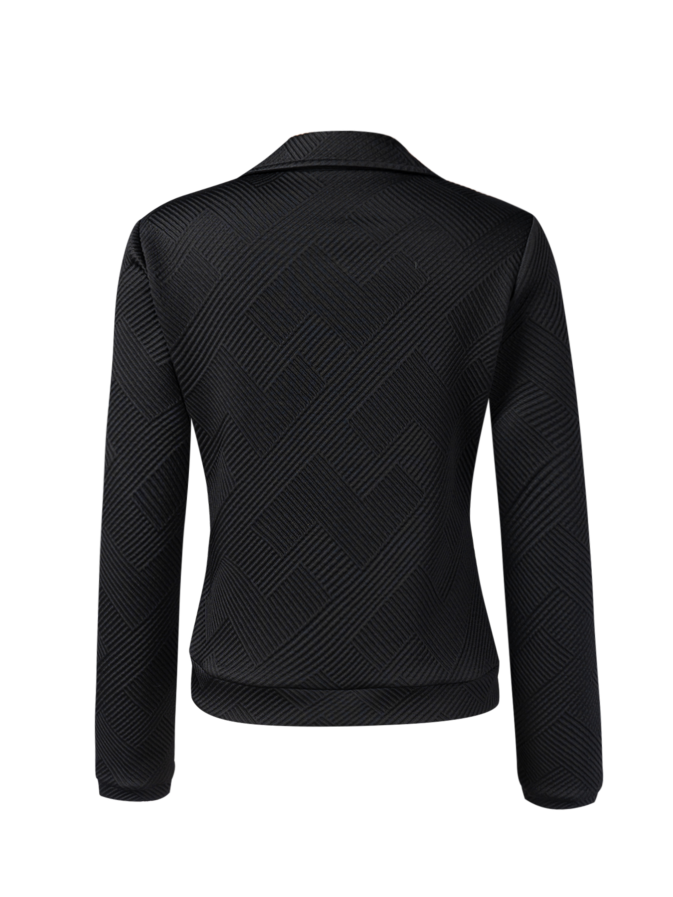 Chaqueta de motociclista texturizada negra con cremalleras metálicas y detalles angulosos-Aegean-sea