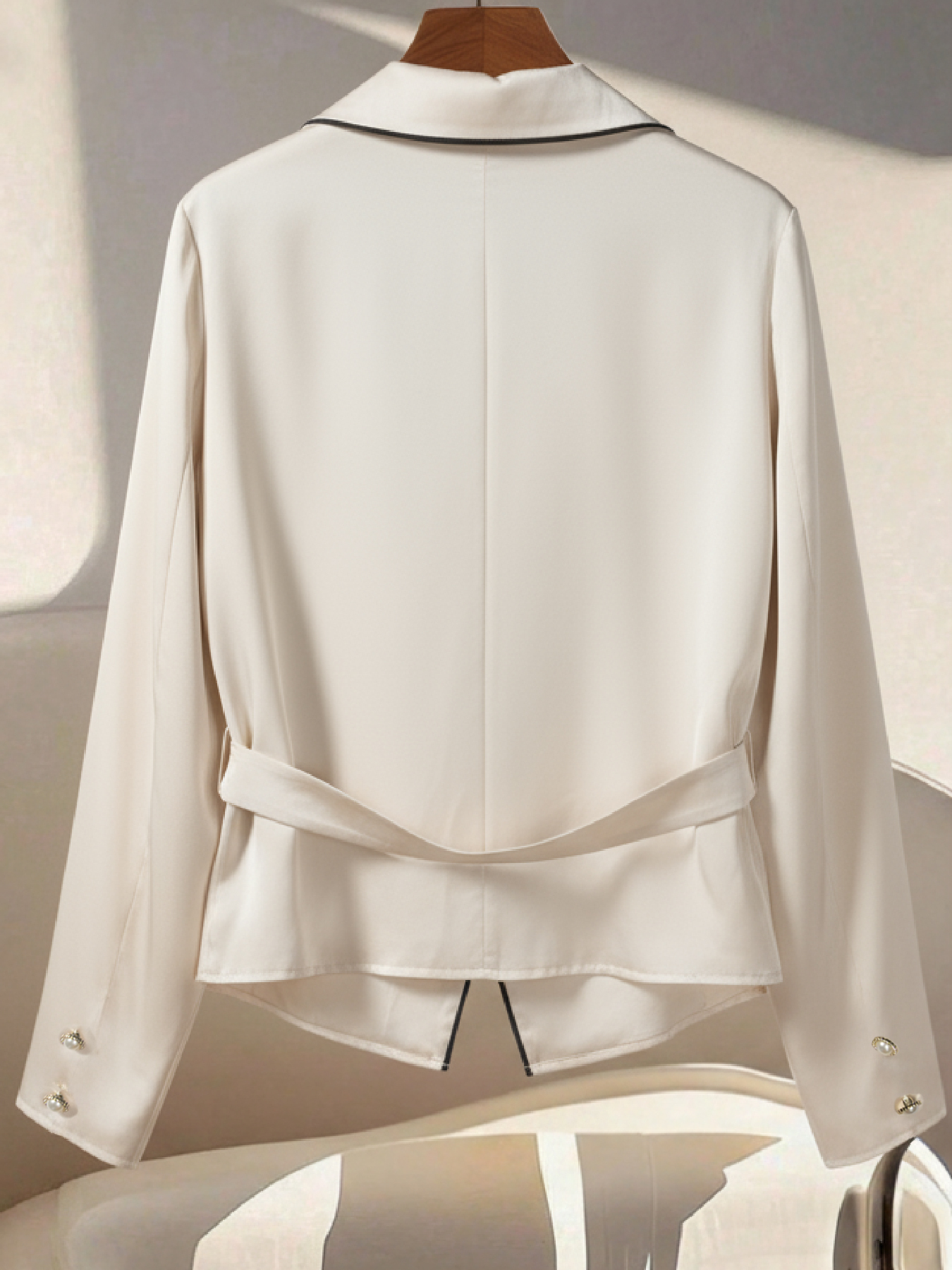 Women's Apricot-colored waist-tight skirt-flapped suit jacket-Aegean-sea