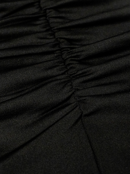 Vestido midi cruzado con mangas de malla adornadas con perlas negras para mujer-Aegean-sea