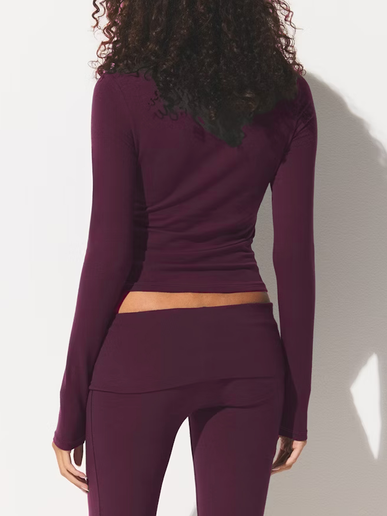 Women's Plum Long Sleeve Crew Neck Fitted Top-Aegean-sea