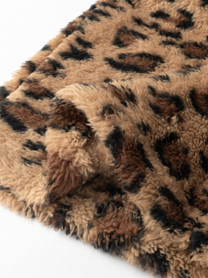 Leopard Print Fuzzy Wide Leg Pants with Drawstring Waist-Aegean-sea