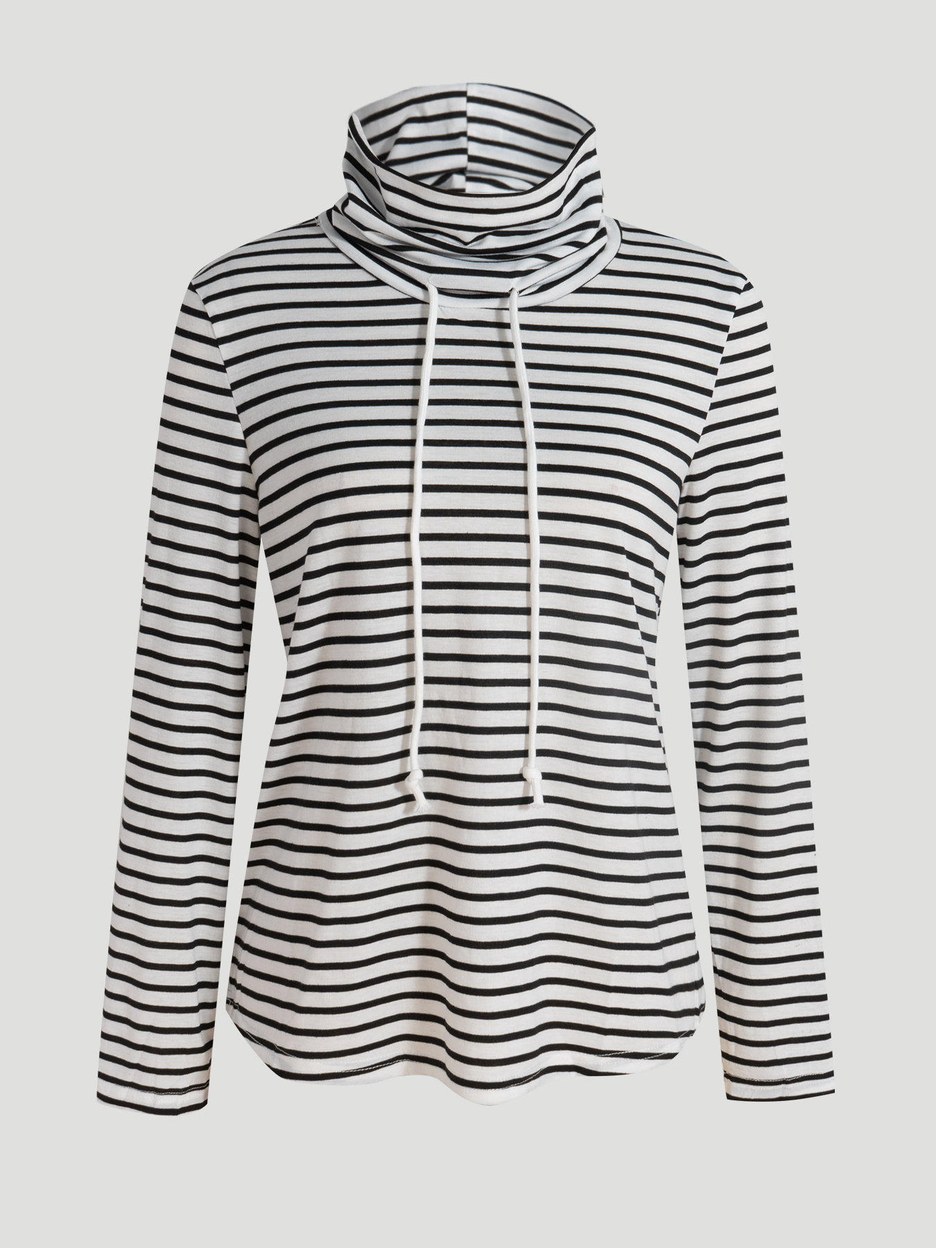 Camiseta de manga larga con cordón de cuello alto a rayas para mujer-Aegean-sea