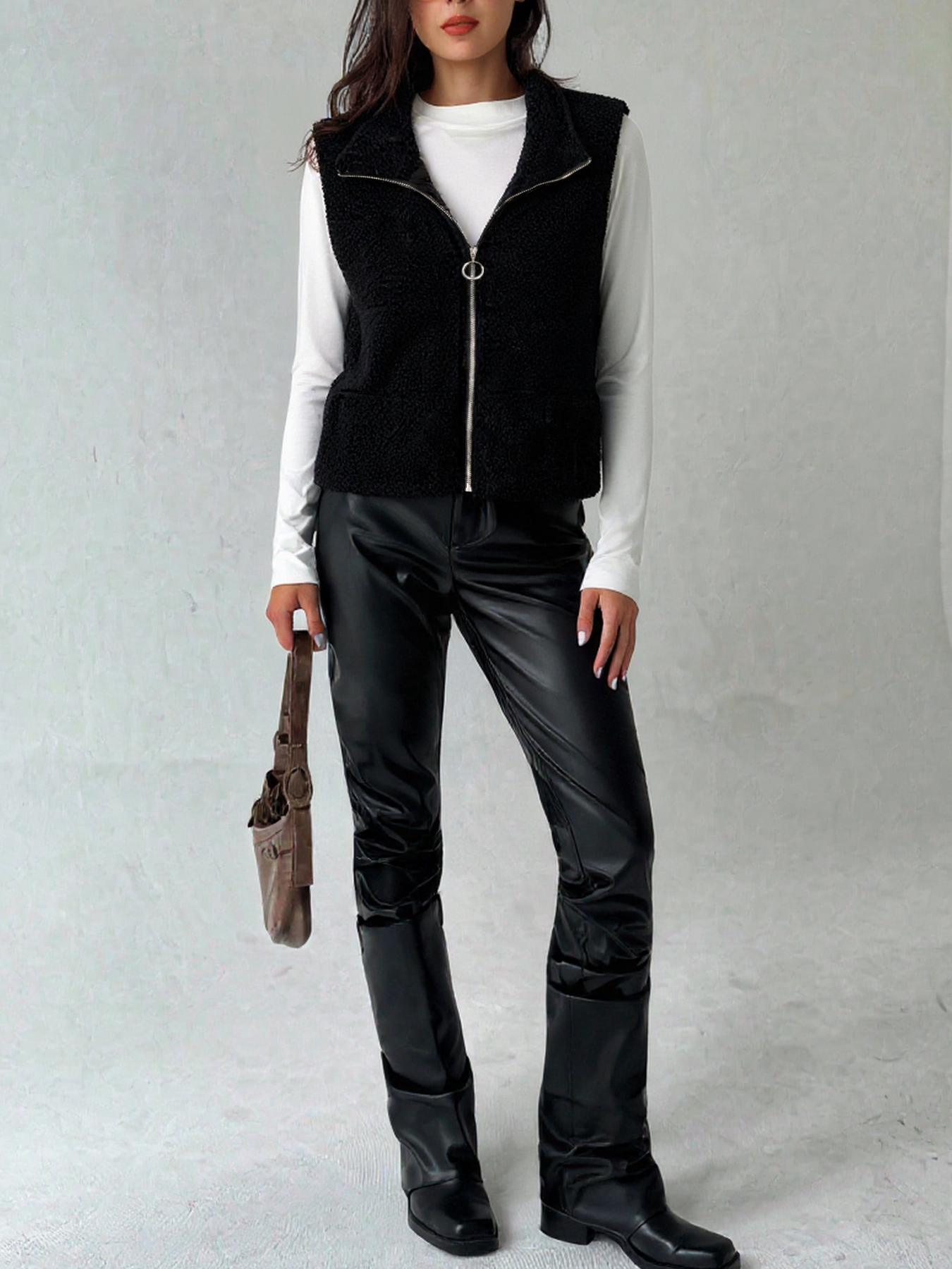 Fleece Lined Black Zip-Up Vest-Aegean-sea