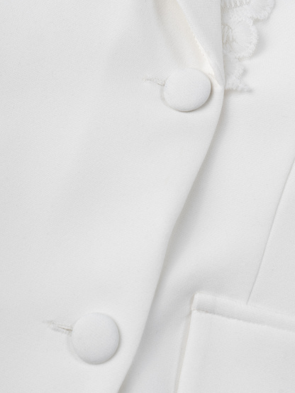 Woman's White Bell Sleeve Lace-Trimmed Blazer Dress