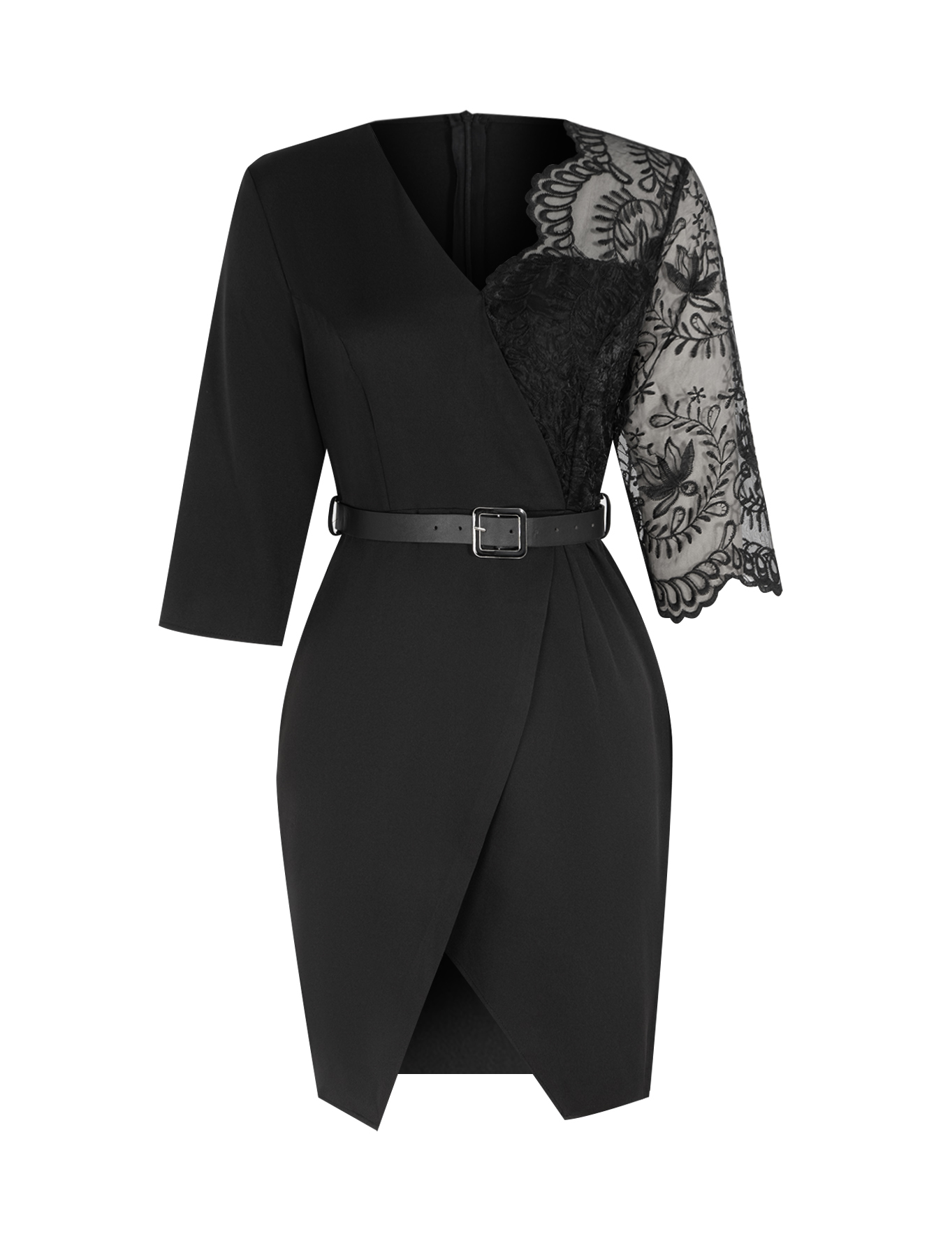 Black lace-stitched suit dress Cut-waisted split skirt Hot girl-style work-to-work party dress