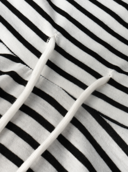 Camiseta de manga larga con cordón de cuello alto a rayas para mujer-Aegean-sea