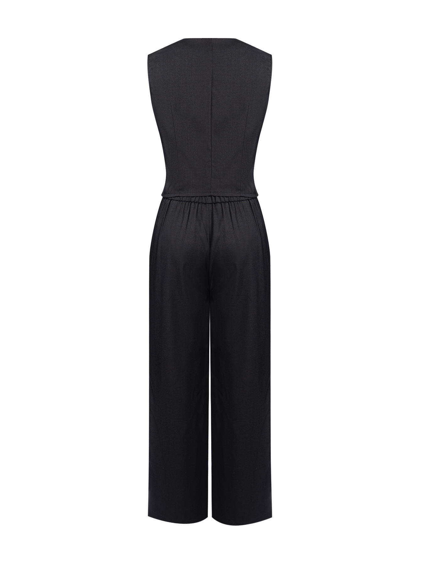 Women's Black Tailored Vest and Wide-Leg Trouser Set-Aegean-sea