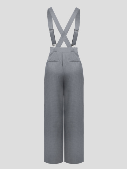 Gray cross-strap wide-legged pants, high-waisted business suit pants