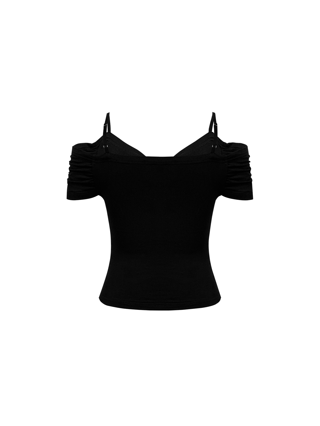 Woman's Off-Shoulder Spaghetti Strap Ruched Short Sleeve Bodysuit-Aegean-sea