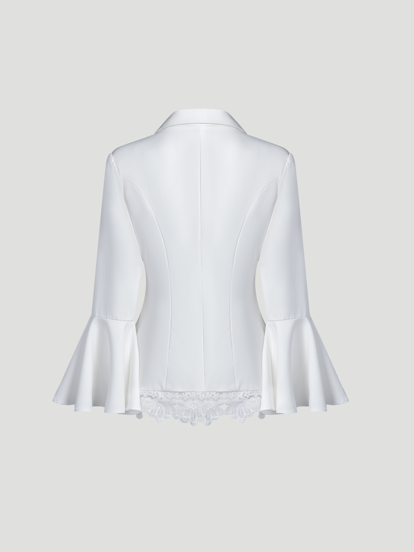 Woman's White Bell Sleeve Lace-Trimmed Blazer Dress