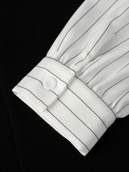 Woman's White Striped Sleeve Bustier Top & Black High-Waisted Flared Pants Two-Piece Set-Aegean-sea