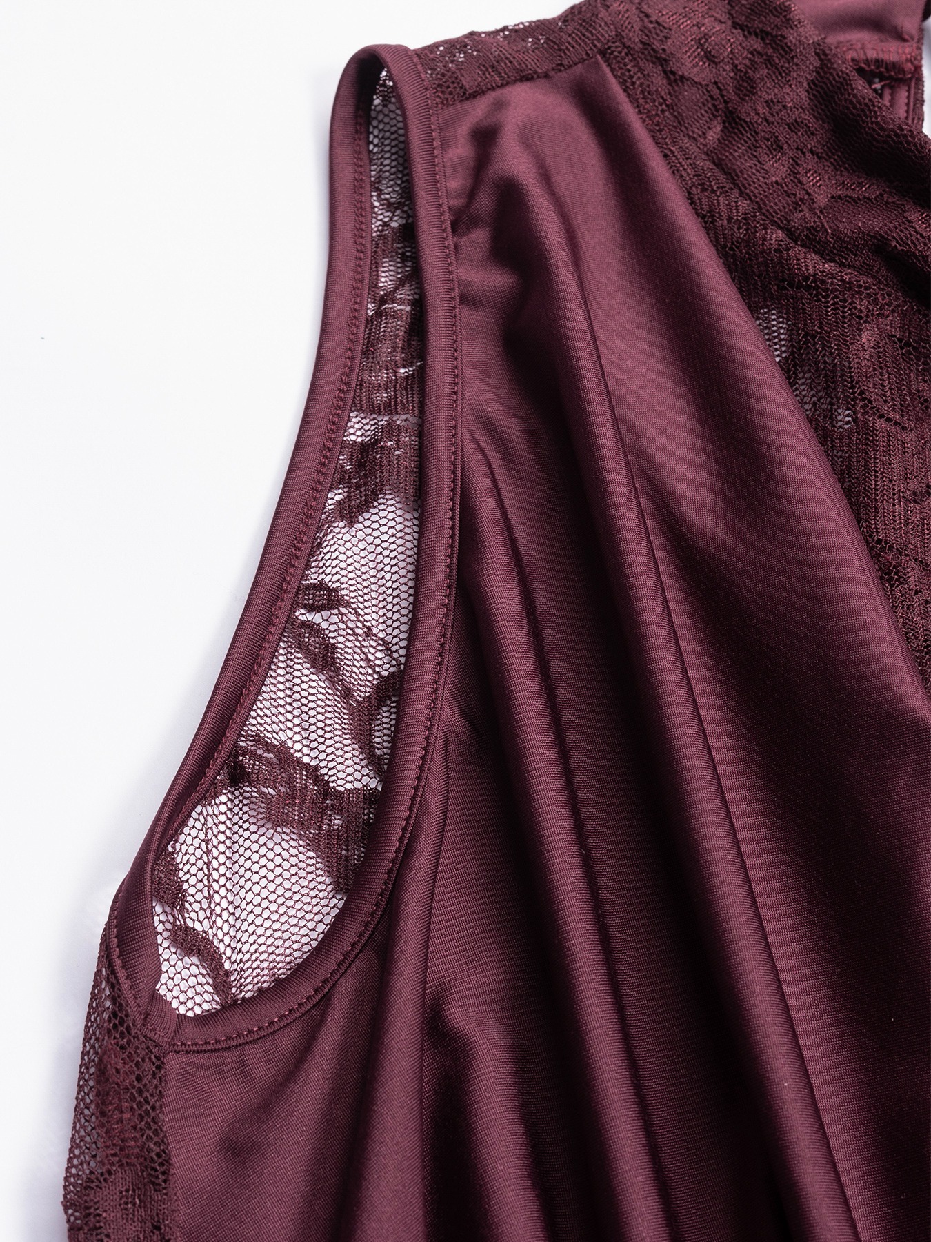 Wine-red Neckholder Lace Dress Fold-Cut Fish Tail Long Skirt Sexy Dinner Party Dress