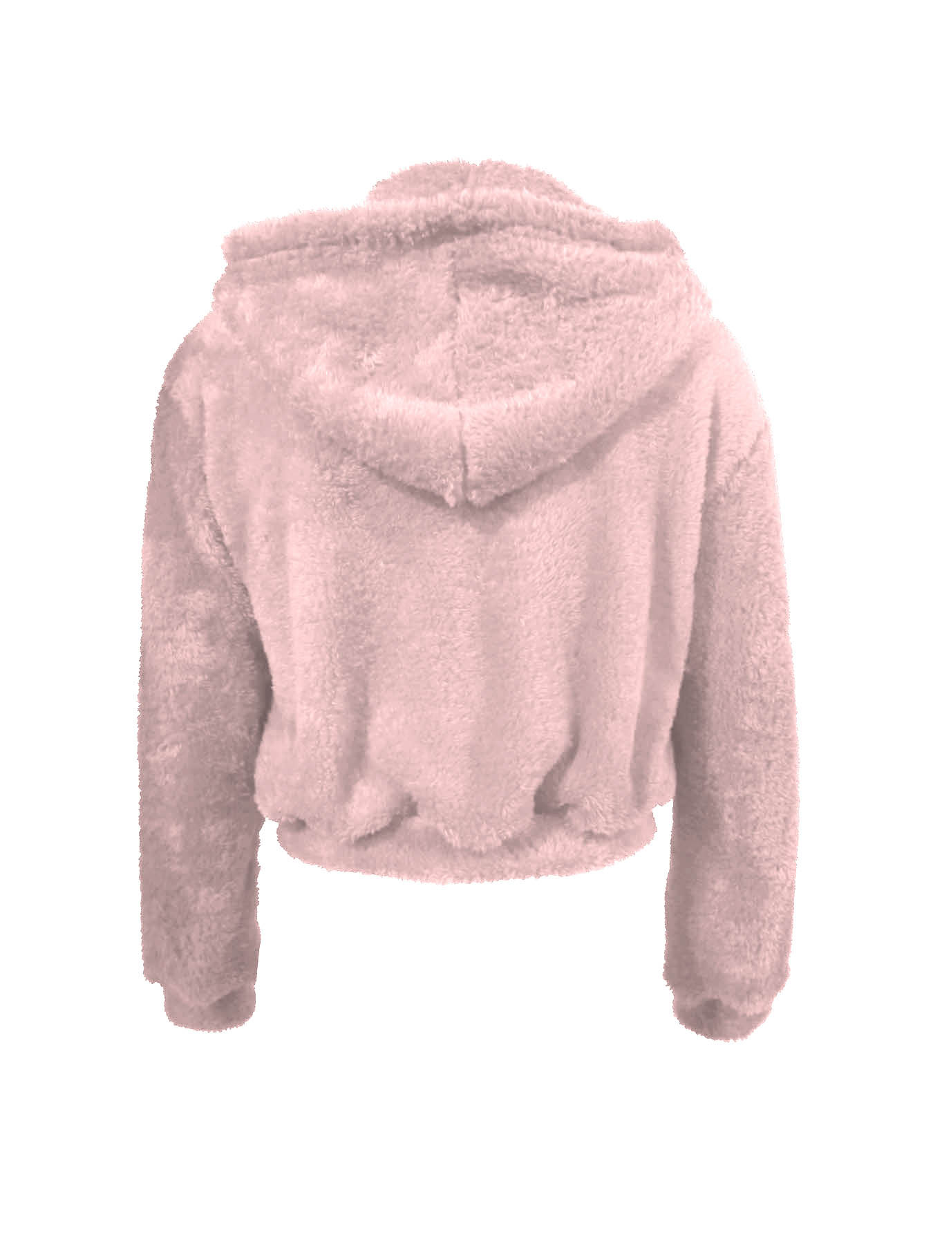Women's Pink Fuzzy Zip-Up Hooded Cropped Coat-Aegean-sea