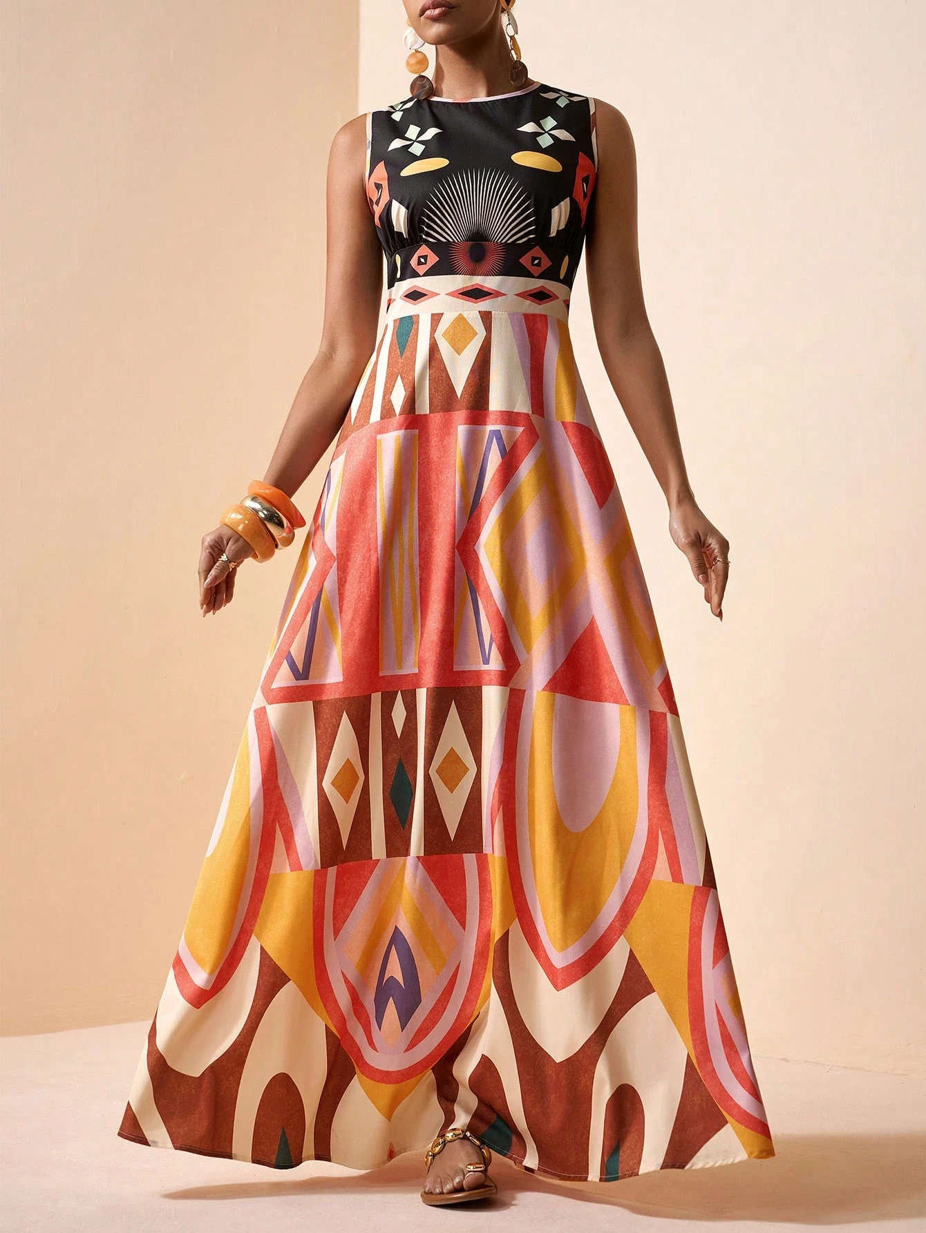 2026 Spring New Sleeveless Art Print Maxi Dress