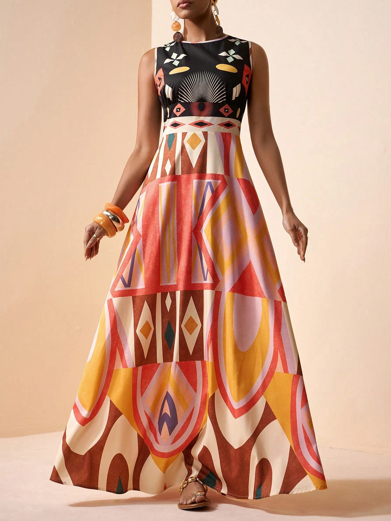 2026 Spring New Sleeveless Art Print Maxi Dress