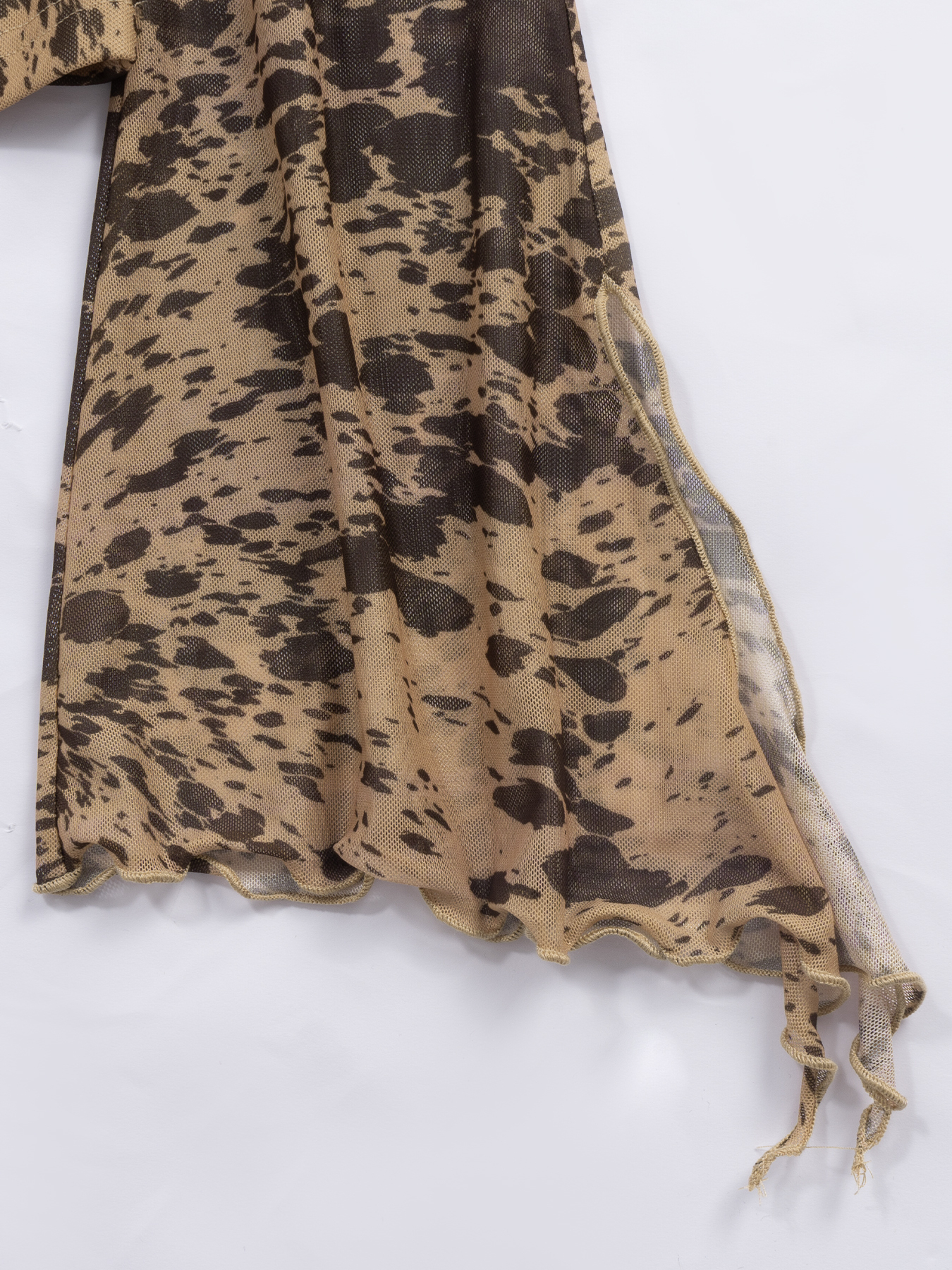 Tie Front Sheer Print Blouse - Square Neck Bell Sleeve Slim Fit Women's Top-Aegean-sea