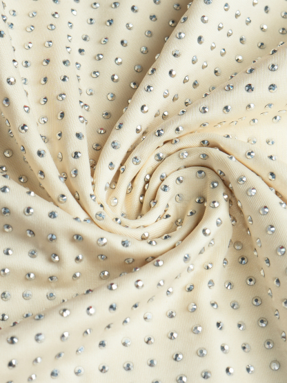 Woman's Cream Sequin Cowl Neck Long Sleeve Top with Lace Detail