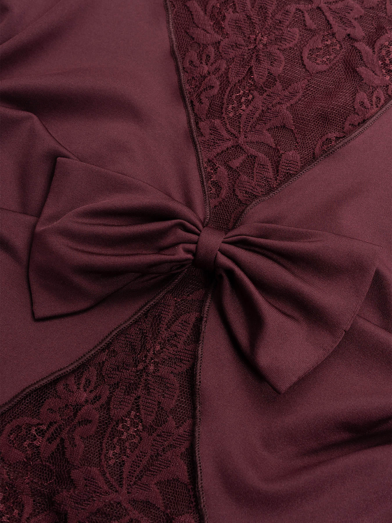 Women's Burgundy Long-Sleeve Off-the-Shoulder Back Lace Cutout Bow-Accent Fitted Blouse