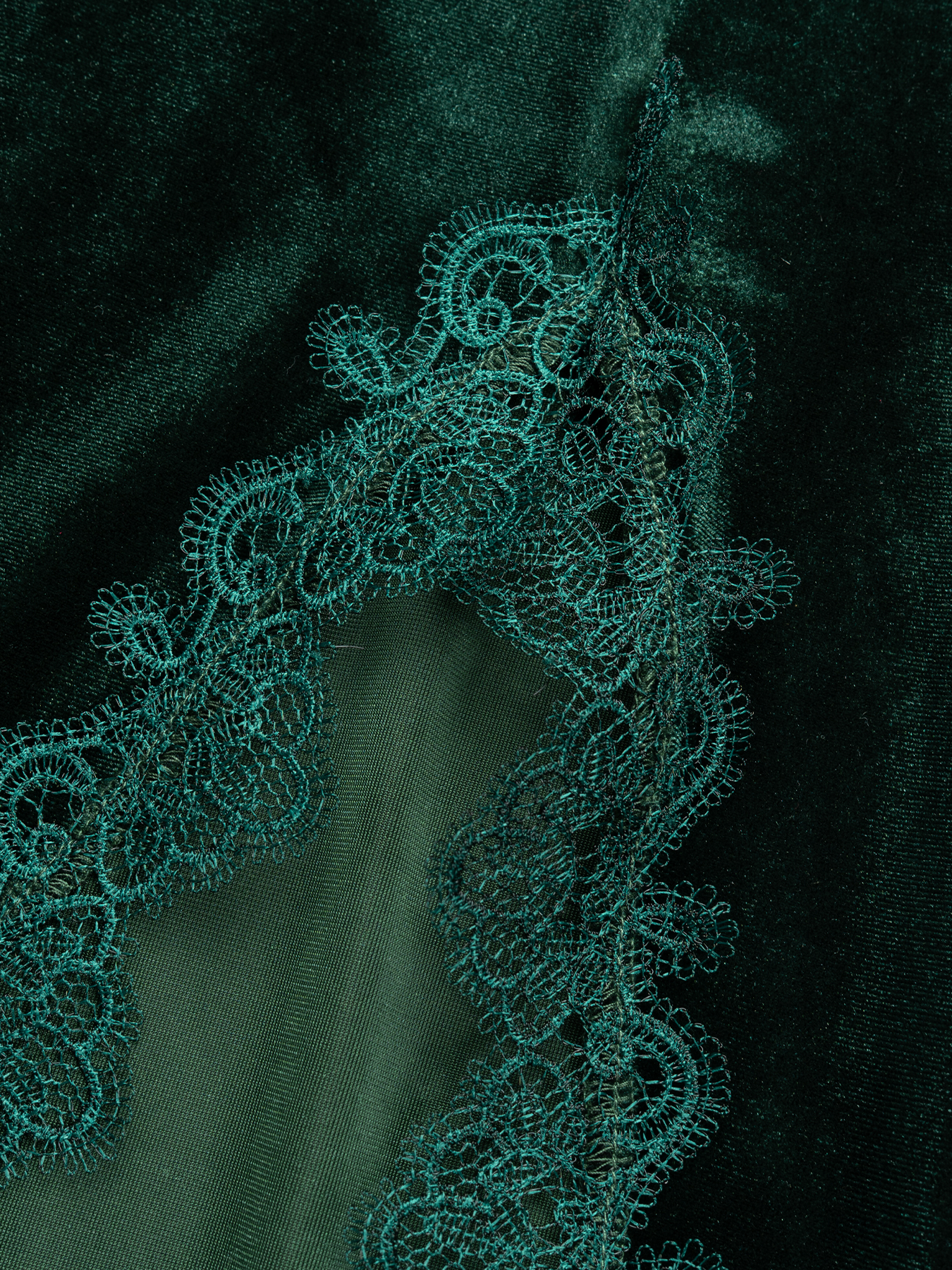 Woman's Dark Green Velvet Square Neck Bow Belt Lace Slit Maxi Dress