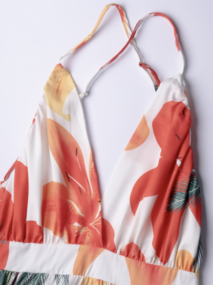 Tropical Floral V-Neck Camisole Maxi Dress