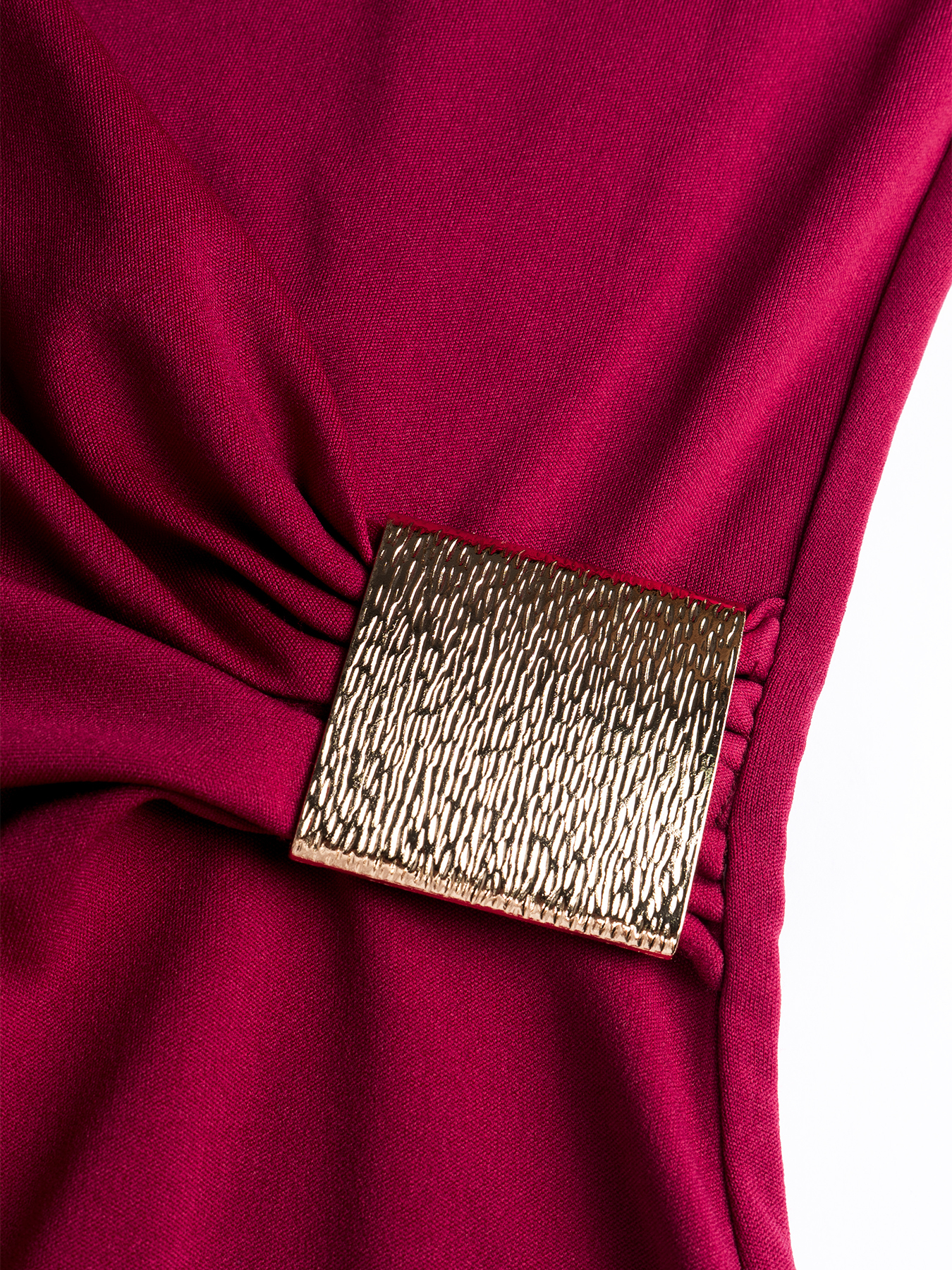 Woman's Burgundy Long-Sleeve Ruched Waist Midi Sheath Dress-Aegean-sea