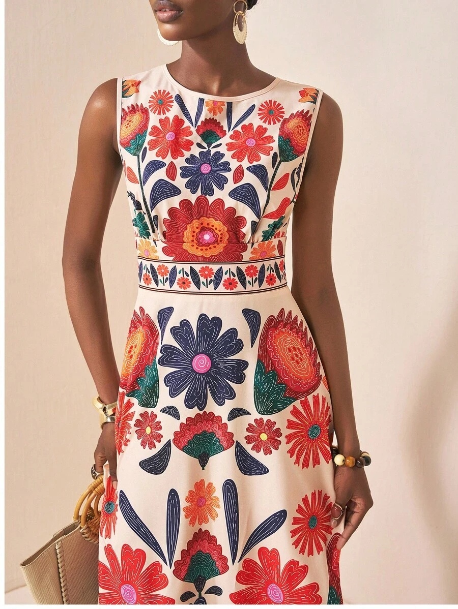 2026 Spring New Colorful Mexican Floral Embroidered Maxi Dress - Sleeveless Formal Party Gown