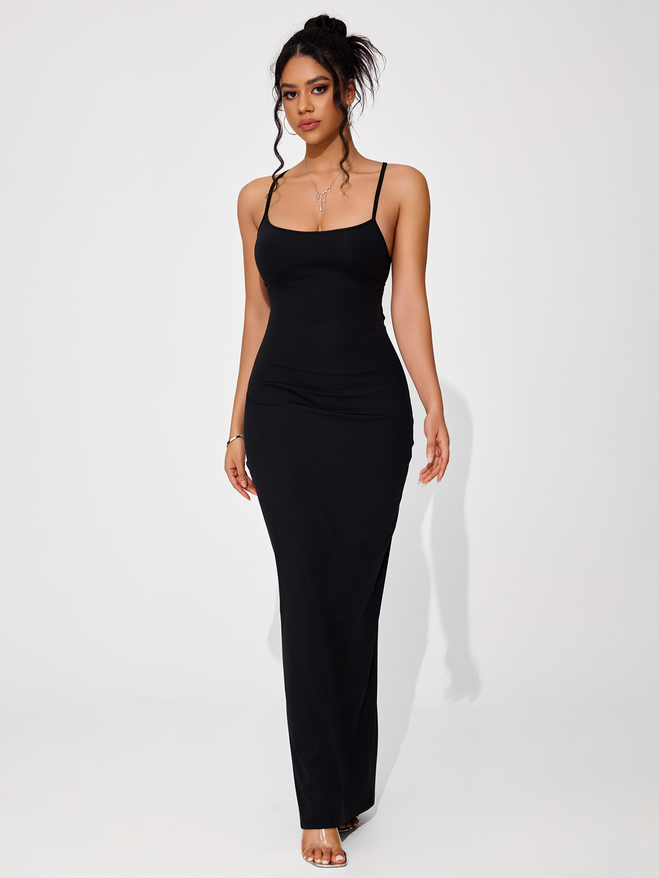 Women‘s thin shoulder straps cross-exposed back long strappy skirt pajama dress-Aegean-sea