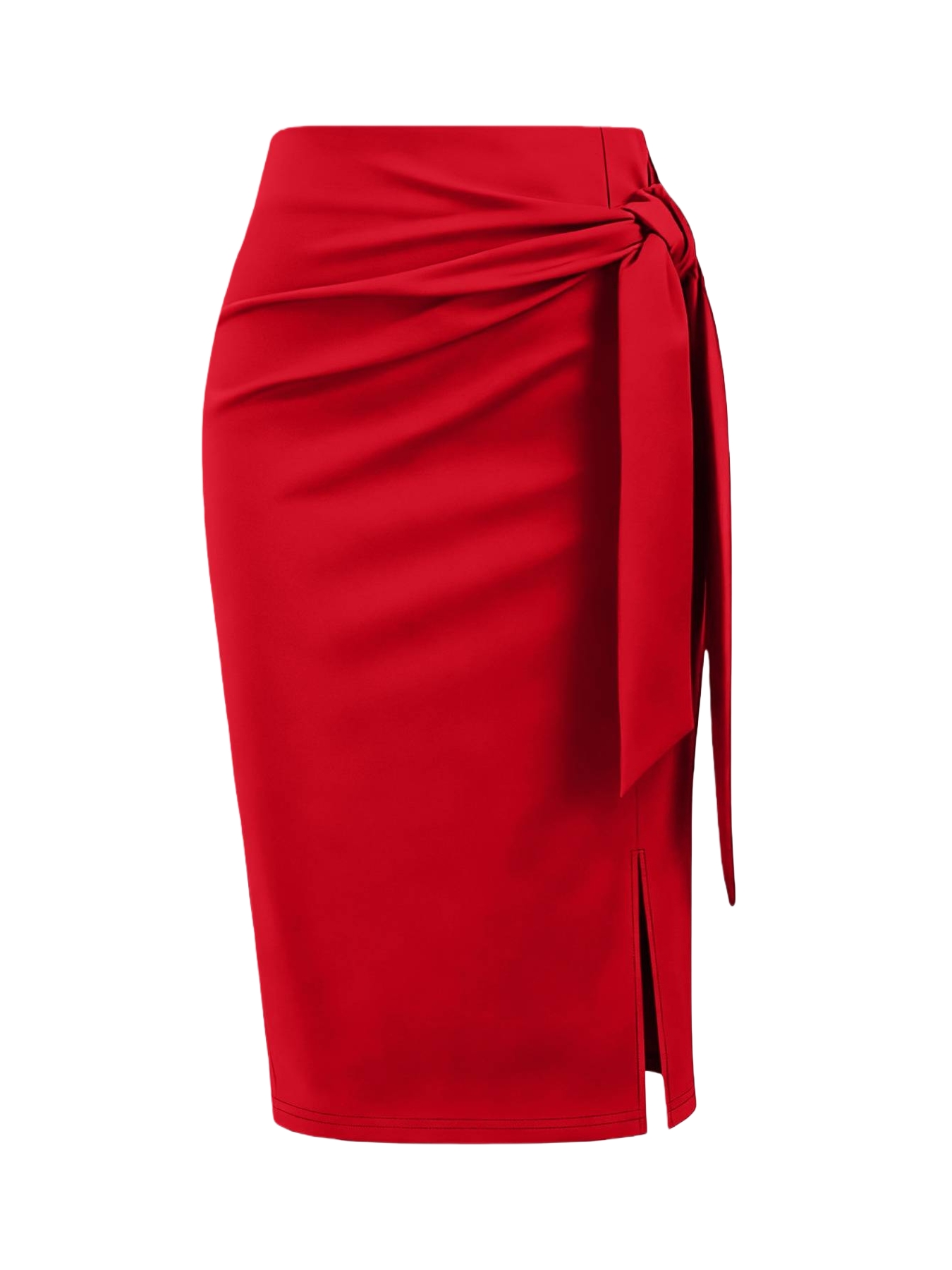 Falda media lápiz de mujer negra con corbata y lateral con ruchedura con abertura lateral